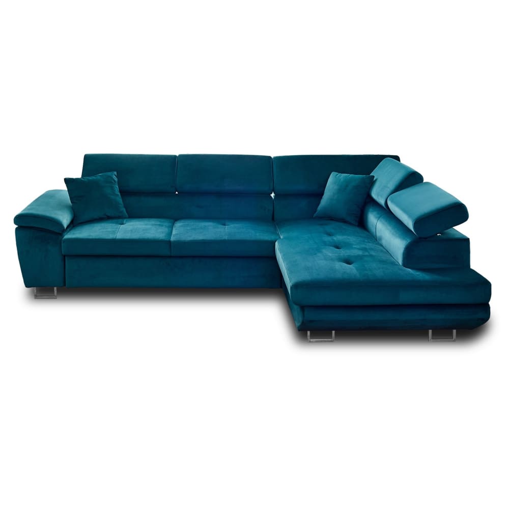 Canapé d'angle droit convertible 5 places en velours bleu