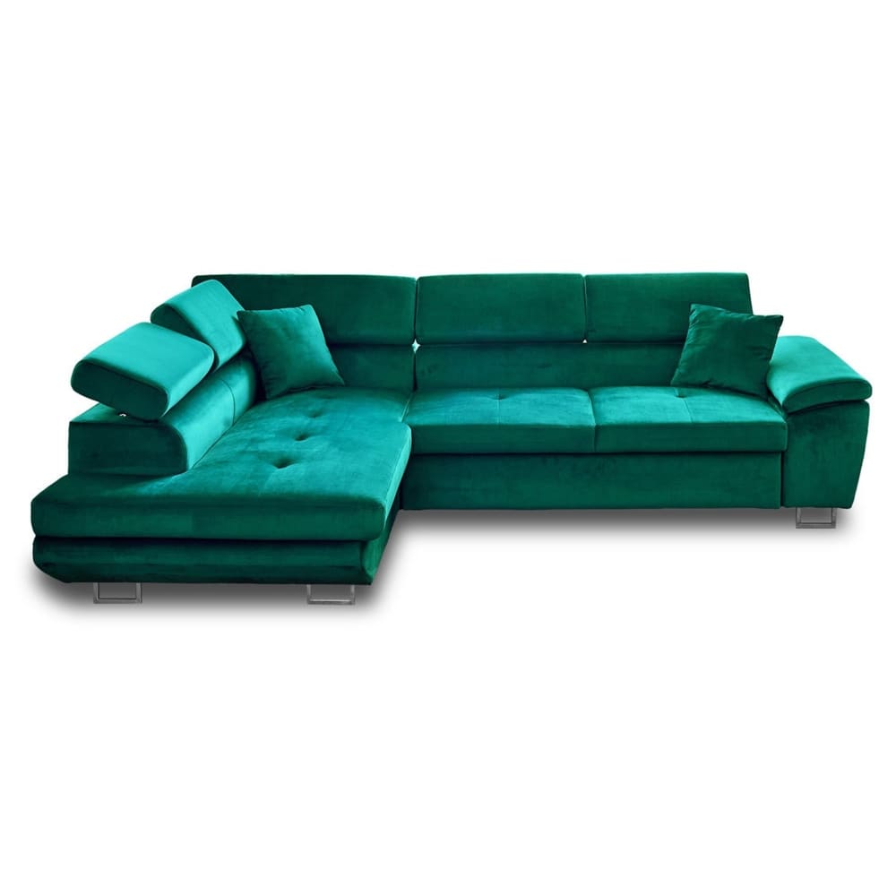 Canapé d'angle gauche convertible 5 places en velours vert