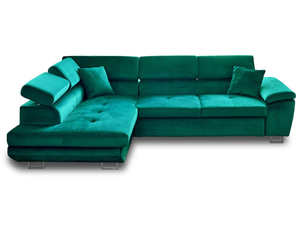 Canapé d'angle gauche convertible avec coffre 5 places en velours vert - Maisons du Monde
