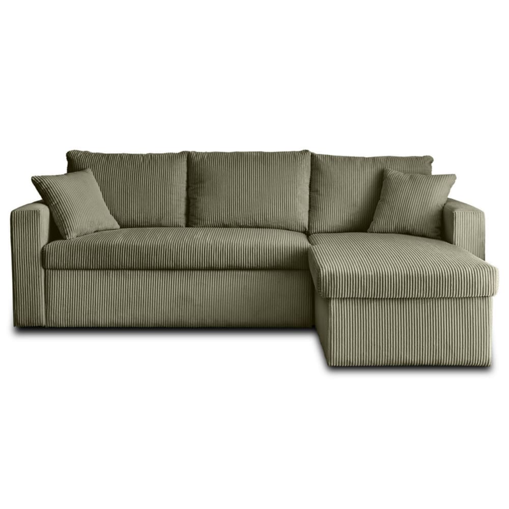 Canapé d'angle convertible 4 places en velours côtelé vert