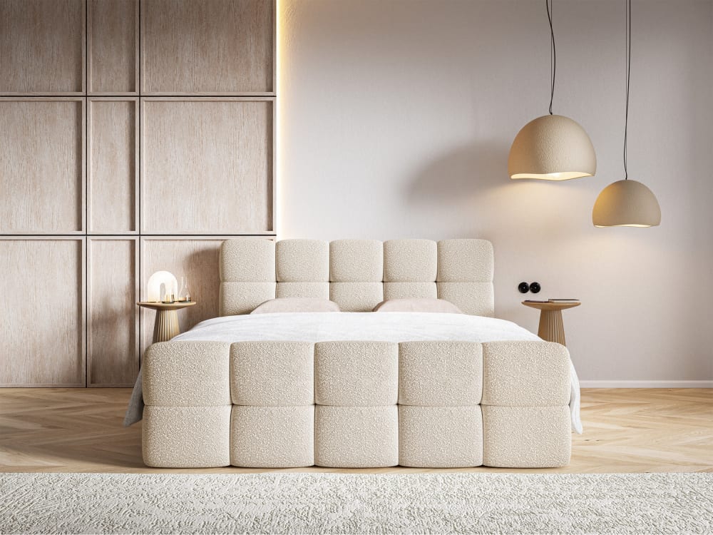 Boxspringbett mit Bettkasten, Hellbeige, 140 cm - Maisons Du
