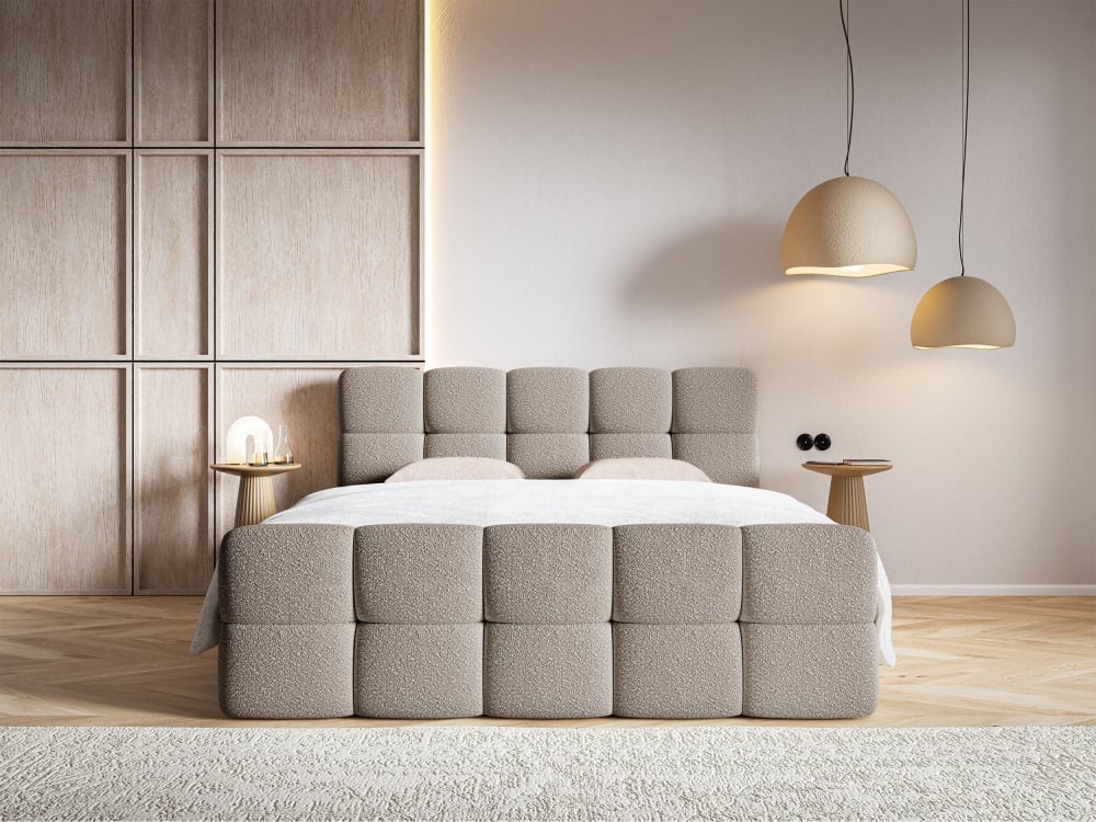 Boxspringbett mit Bettkasten, Graubeige, 180 cm - Maisons Du