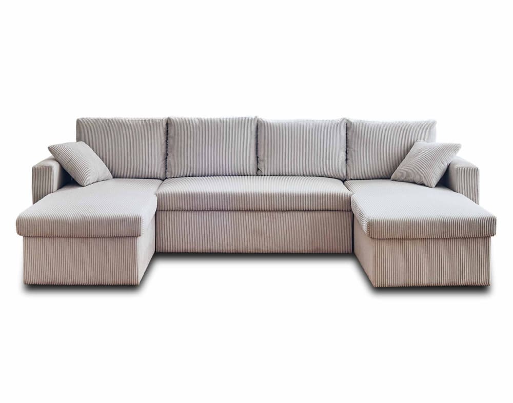 Canapé panoramique 7 places convertible coffre en velours côtelé beige - Maisons du Monde