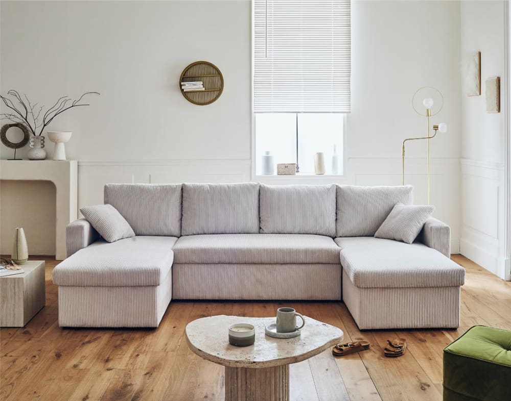 Canapé panoramique 7 places En U en Velours côtelé Beige