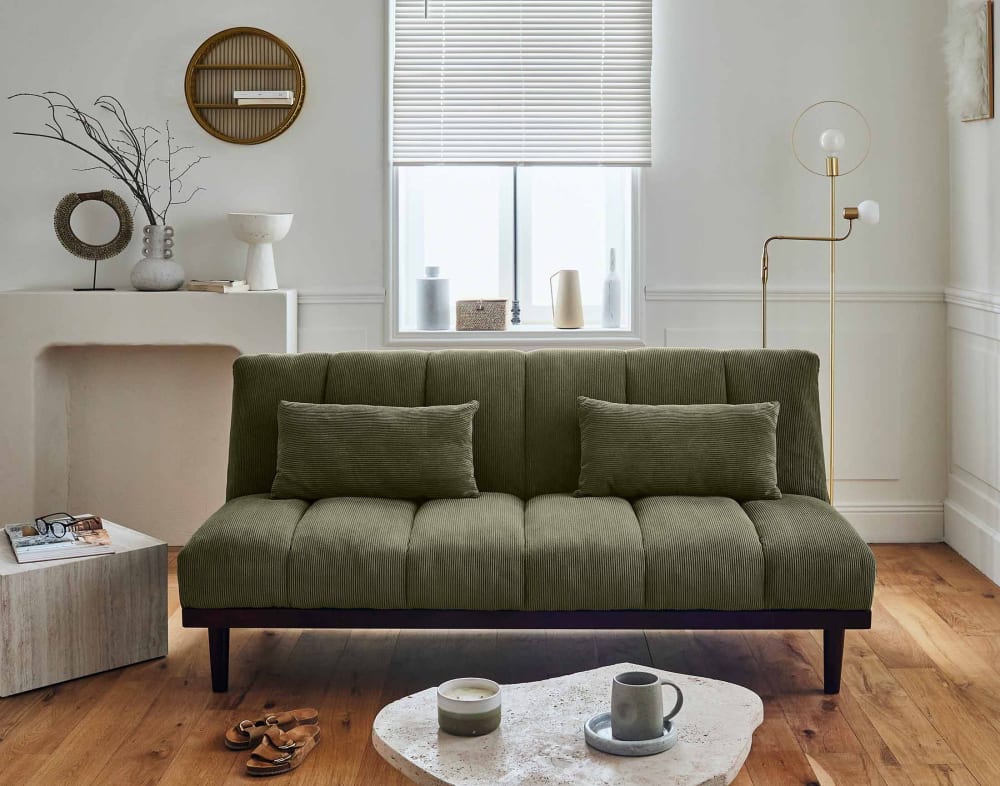 Canapé clic-clac 2 places en velours côtelé vert