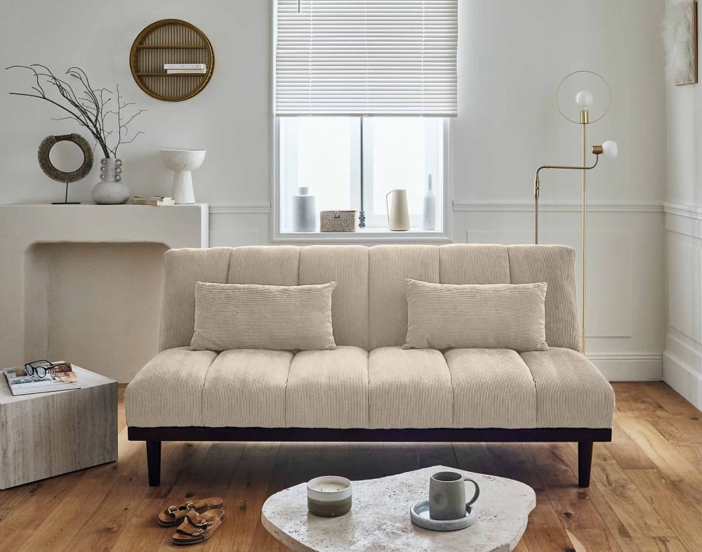 Canapé convertible clic clac 2 places velours côtelé beige - Maisons du Monde