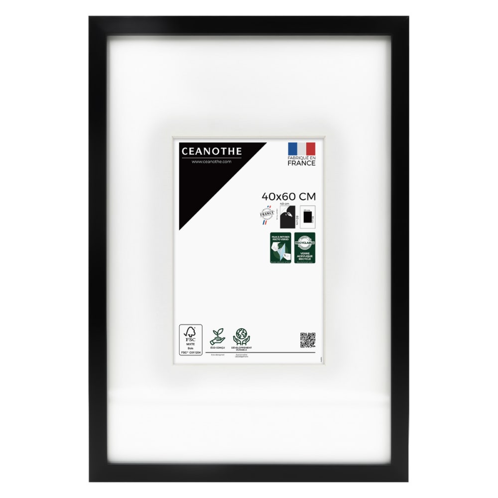 Cadre photo noir 40x60 cm verre acrylique avec passe-partout bois