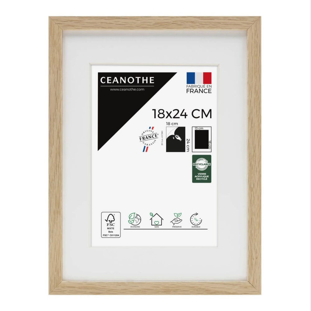Cadre photo chêne avec passe-partout 18x24 cm chêne