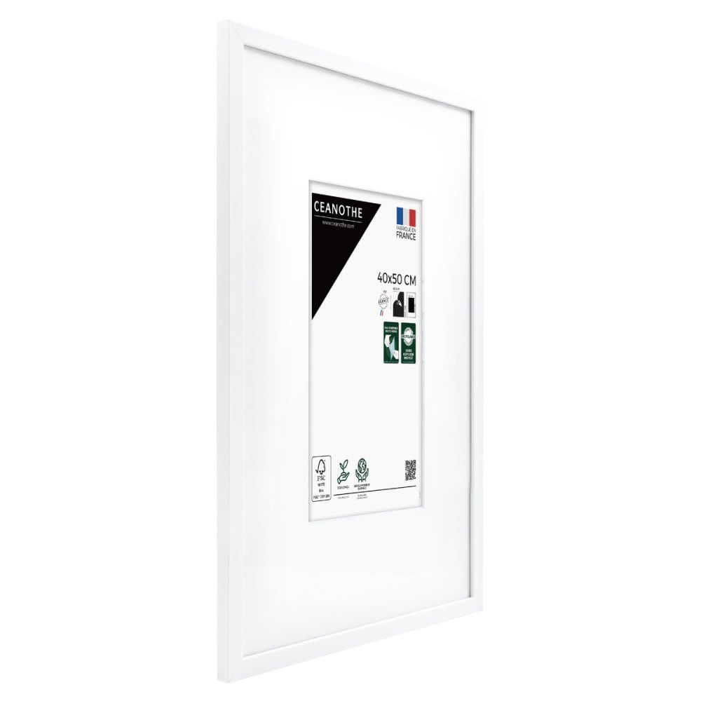 Cadre photo blanc 40x50 cm verre acrylique avec passe-partout bois — vue 4