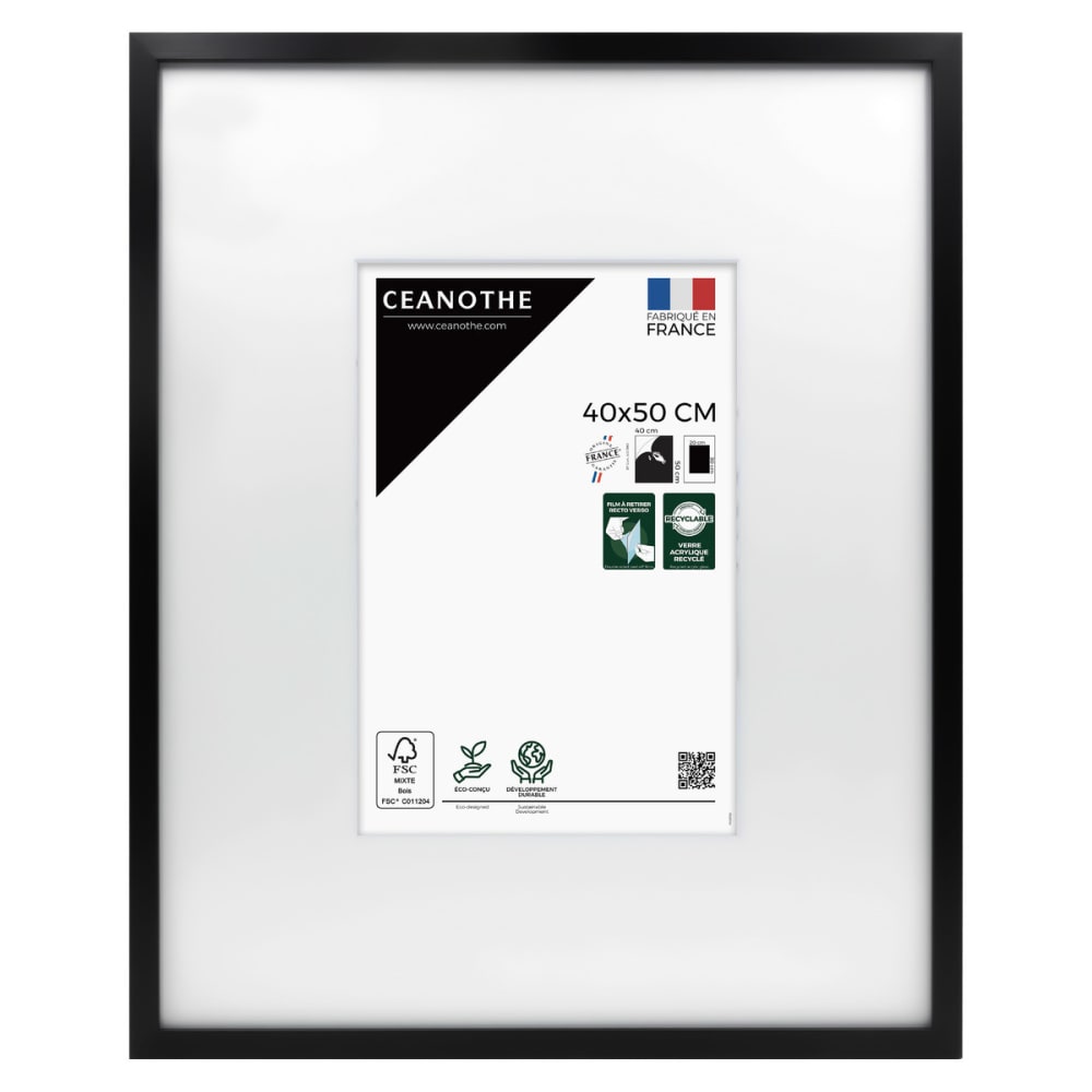 Cadre photo noir 40x50 cm verre acrylique avec passe-partout bois