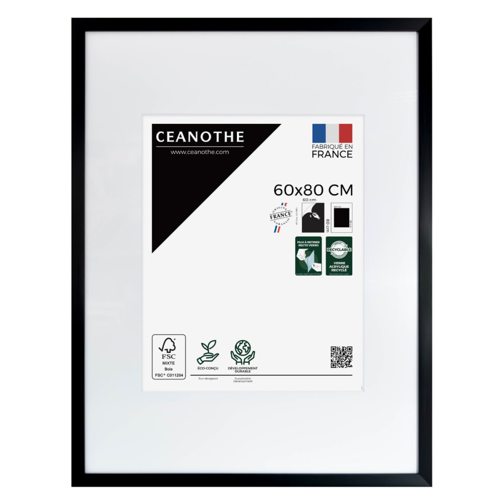 Cadre photo noir 60x80 cm verre acrylique avec passe-partout résine re