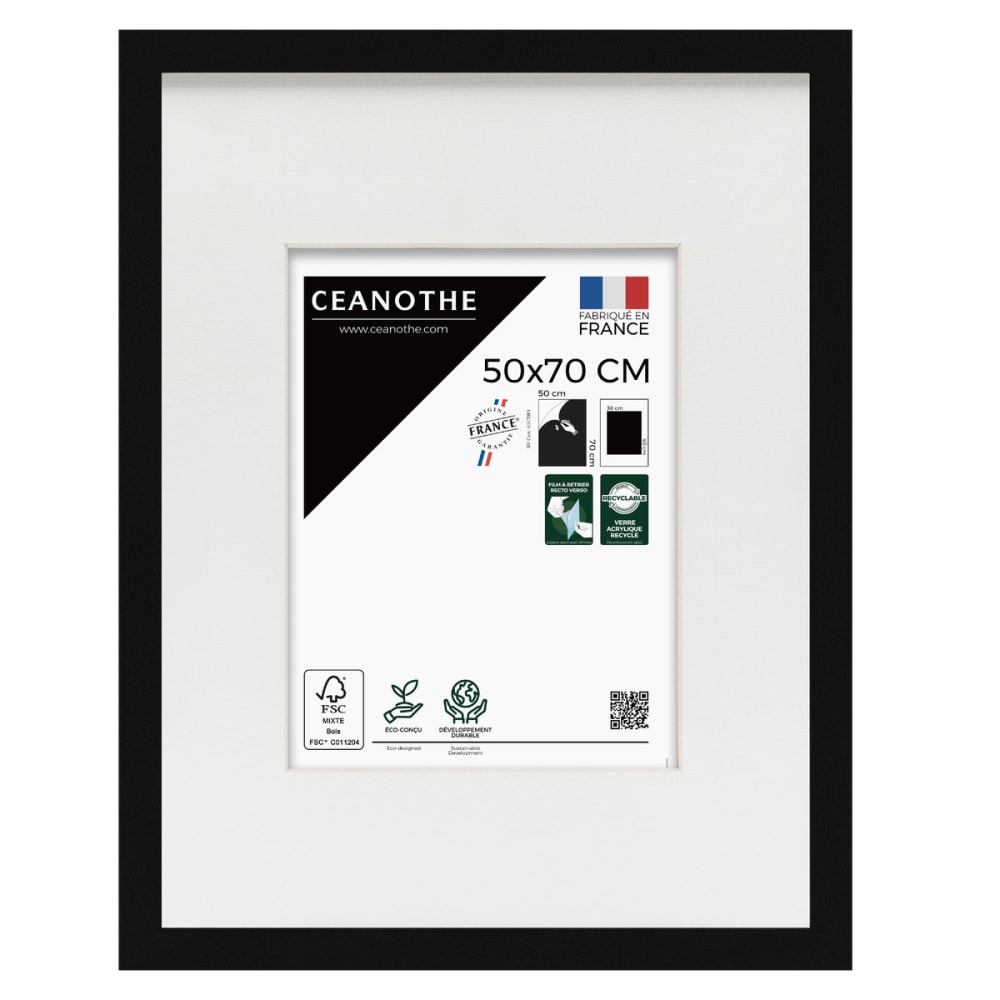 Cadre photo noir 50x70 cm verre acrylique avec passe-partout bois