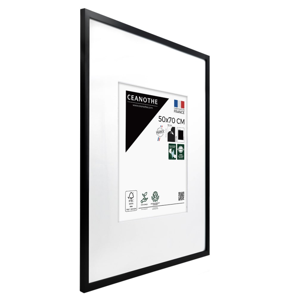 Cadre photo noir 50x70 cm verre acrylique avec passe-partout bois — vue 4
