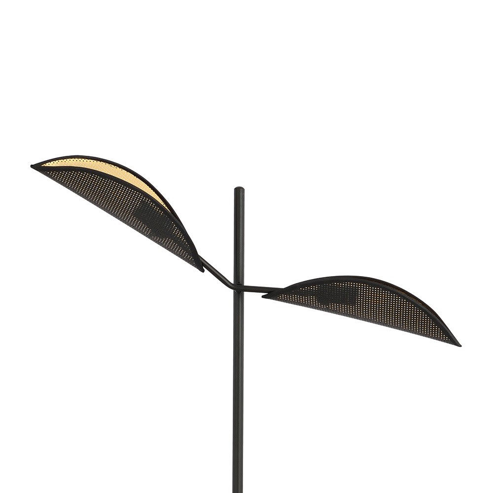 Stehlampe im modernen Stil mit 2 schwarzen Stofflampenschirmen -
