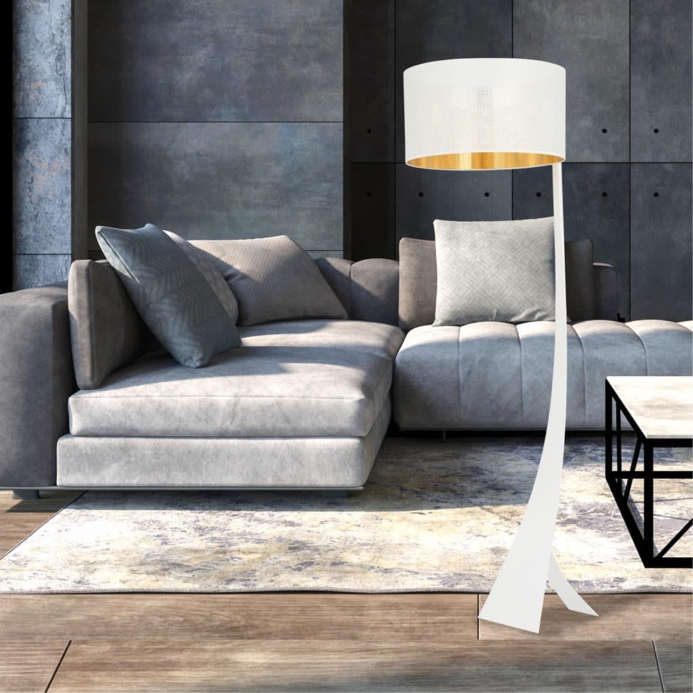 Elegante moderne Stehlampe mit weißem und goldenem Innenleben -
