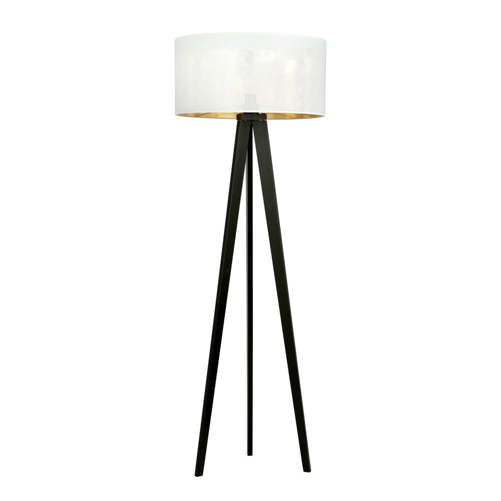 Wonderlamp Dreibeinige Stehlampe aus Holz mit weißem und goldenem Schirm style modern Schwarz Holz