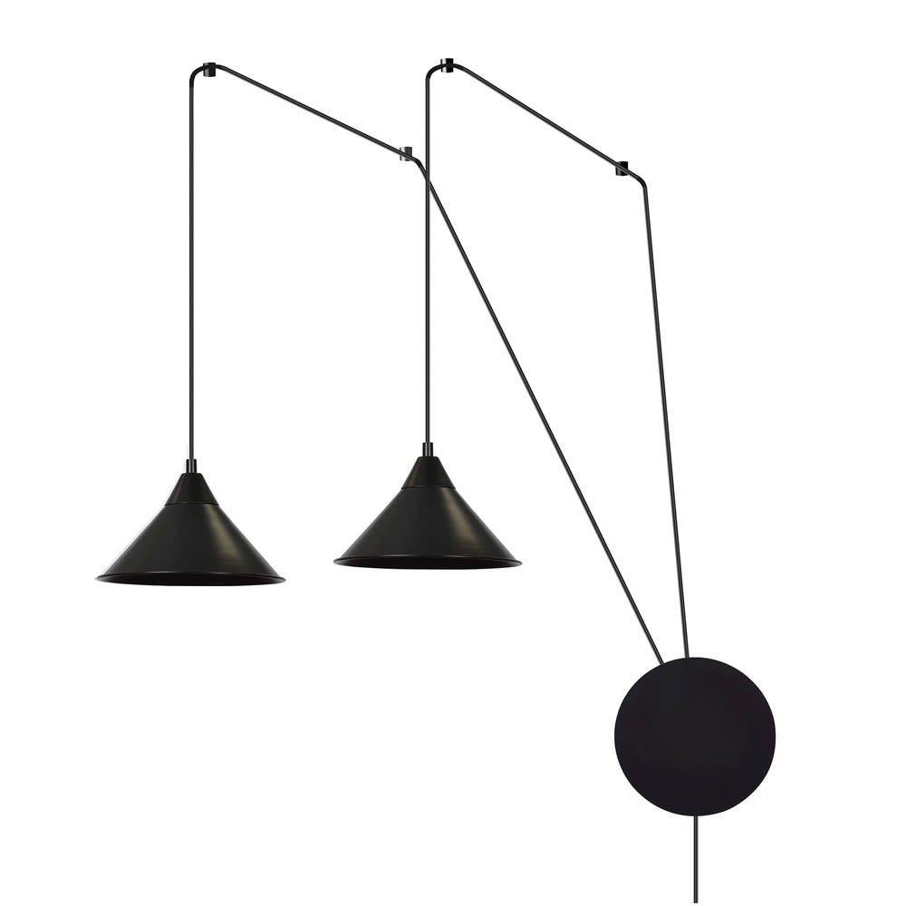 Applique réglable avec câble de 5m et 2 abat-jour noirs