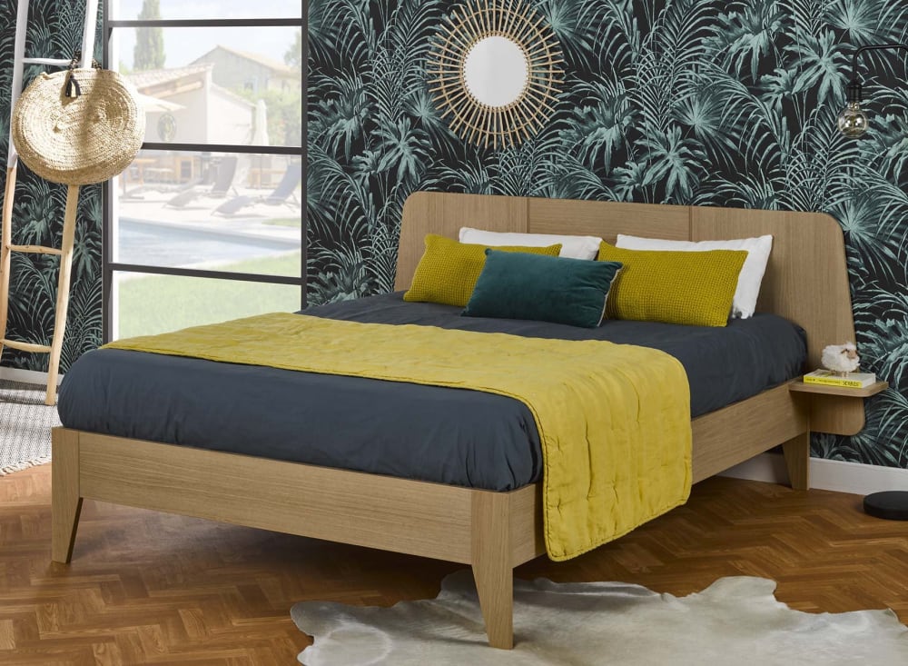 Lit double 140x190 + chevet Chêne Naturel - Maisons du Monde