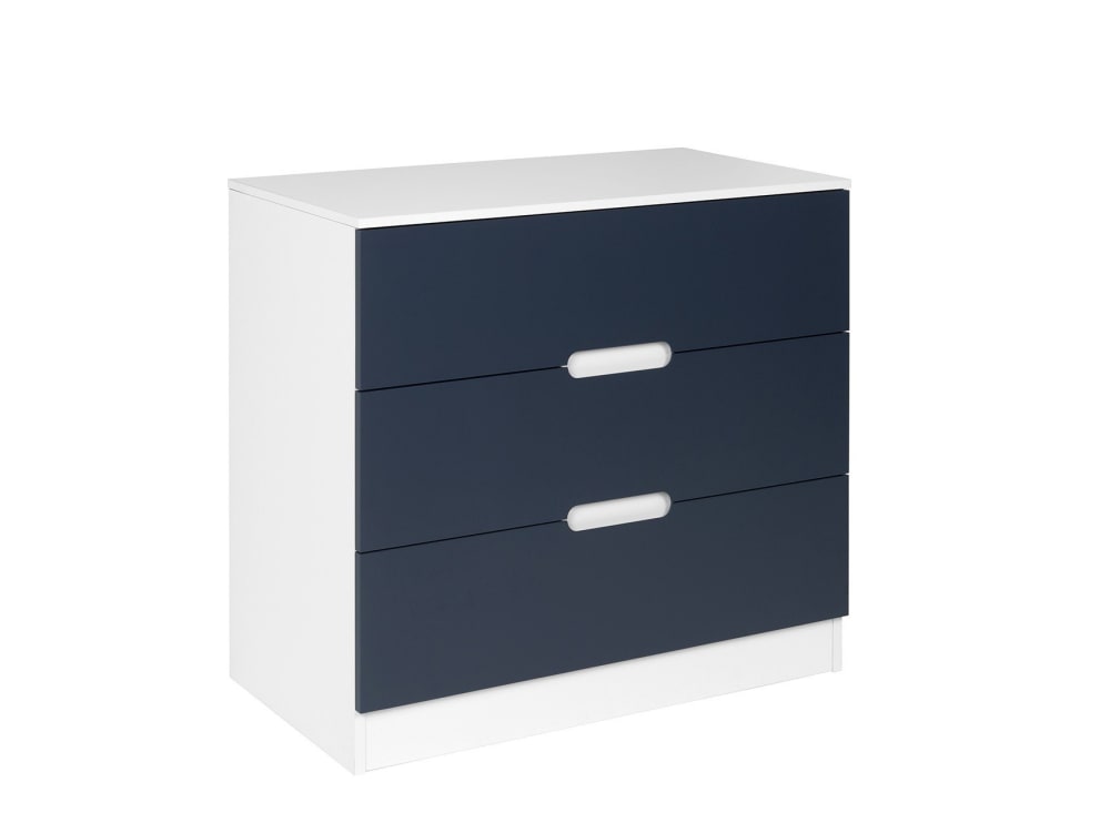 Commode 3 tiroirs Blanc - bleu
