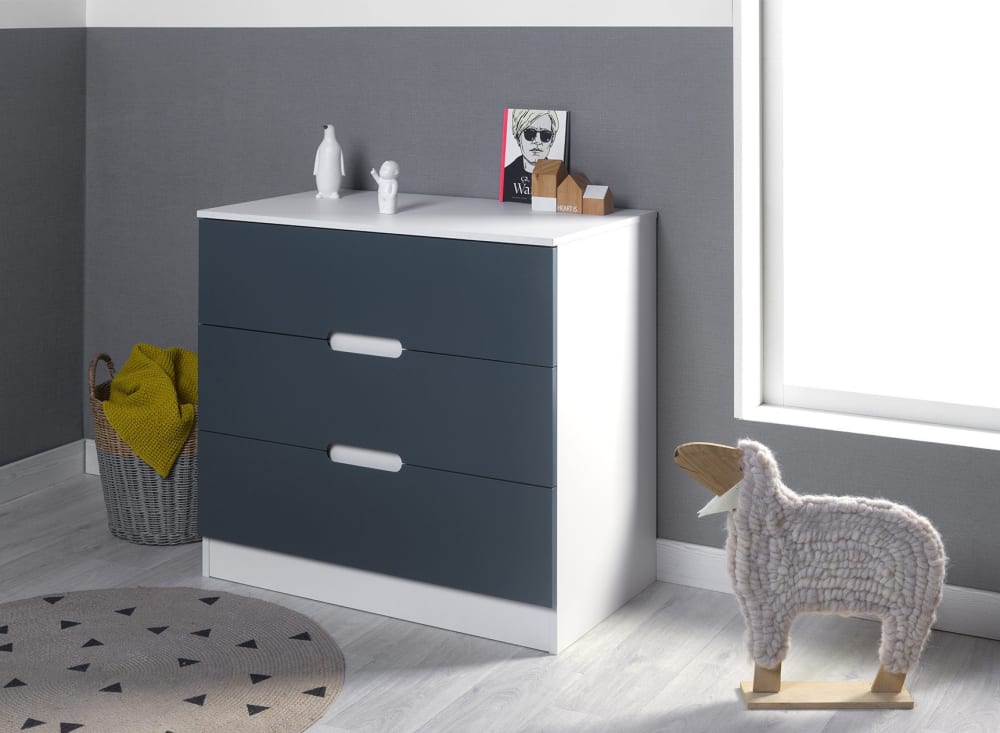 Commode 3 tiroirs Blanc et Bleu - Maisons du Monde