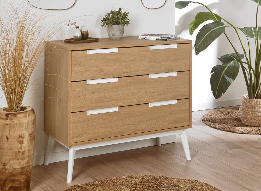 Commode 3 tiroirs Blanc et Chêne - Maisons du Monde