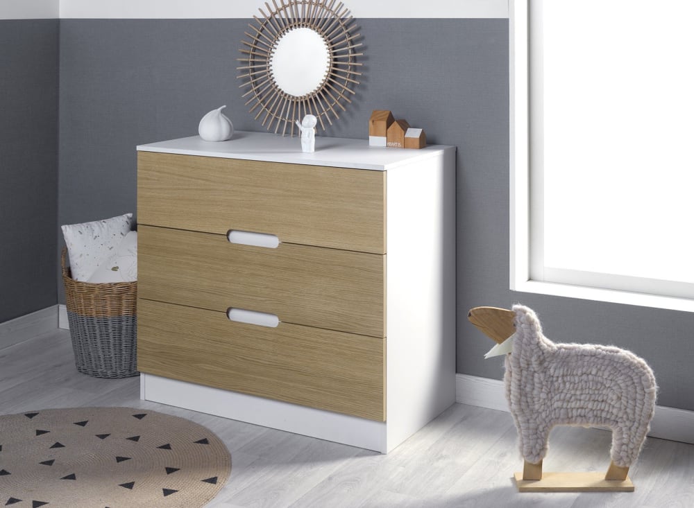 Commode 3 tiroirs Blanc et Chêne - Maisons du Monde