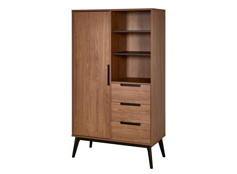 Armoire 1 porte 3 tiroirs Noyer