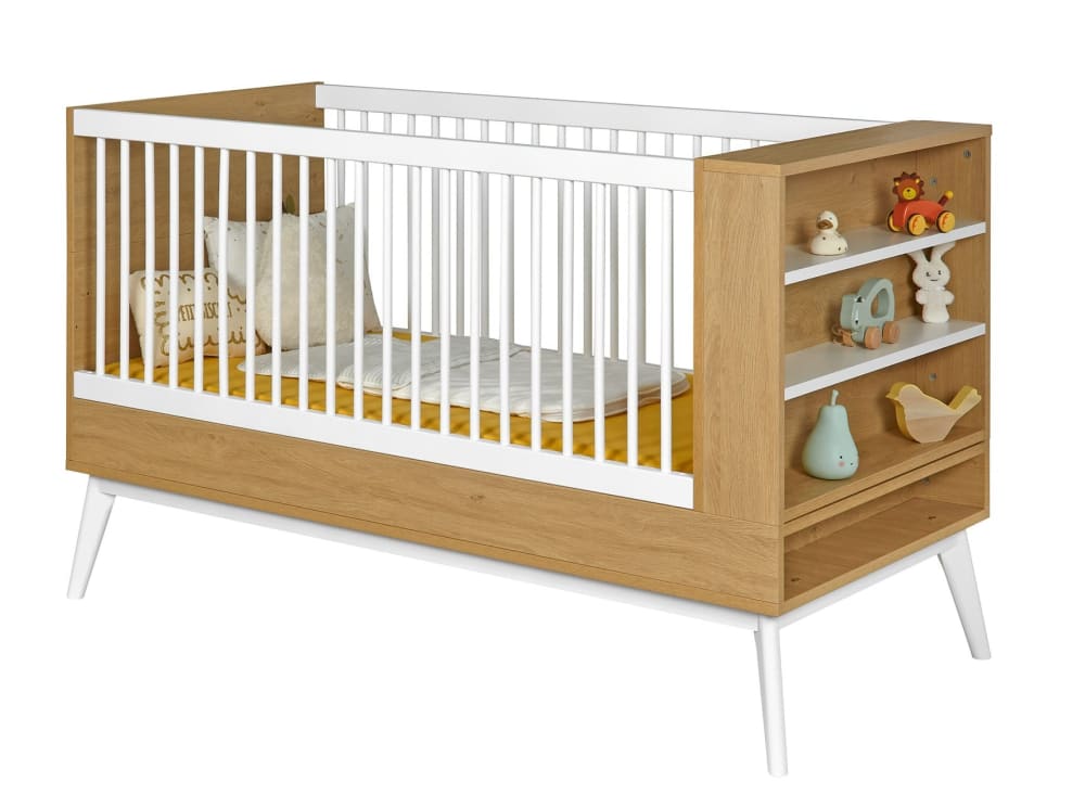 Lit bébé évolutif 70x140 Blanc et Chêne