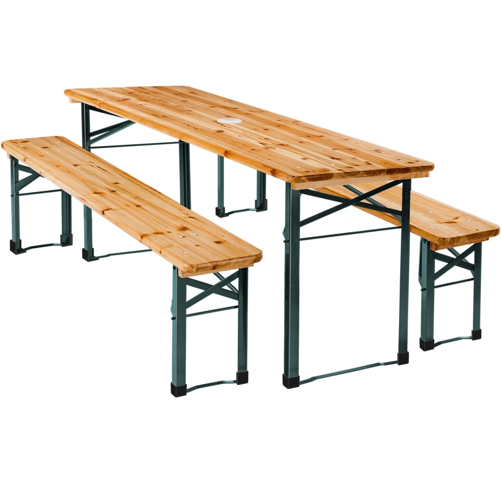 Ensemble de brasserie 3 pièces avec support parasol pliable marron