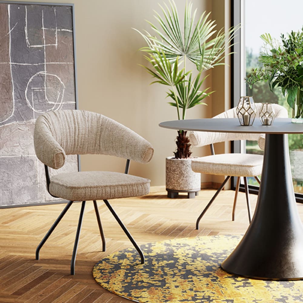 Chaise avec accoudoirs pivotante velours gris et acier noir