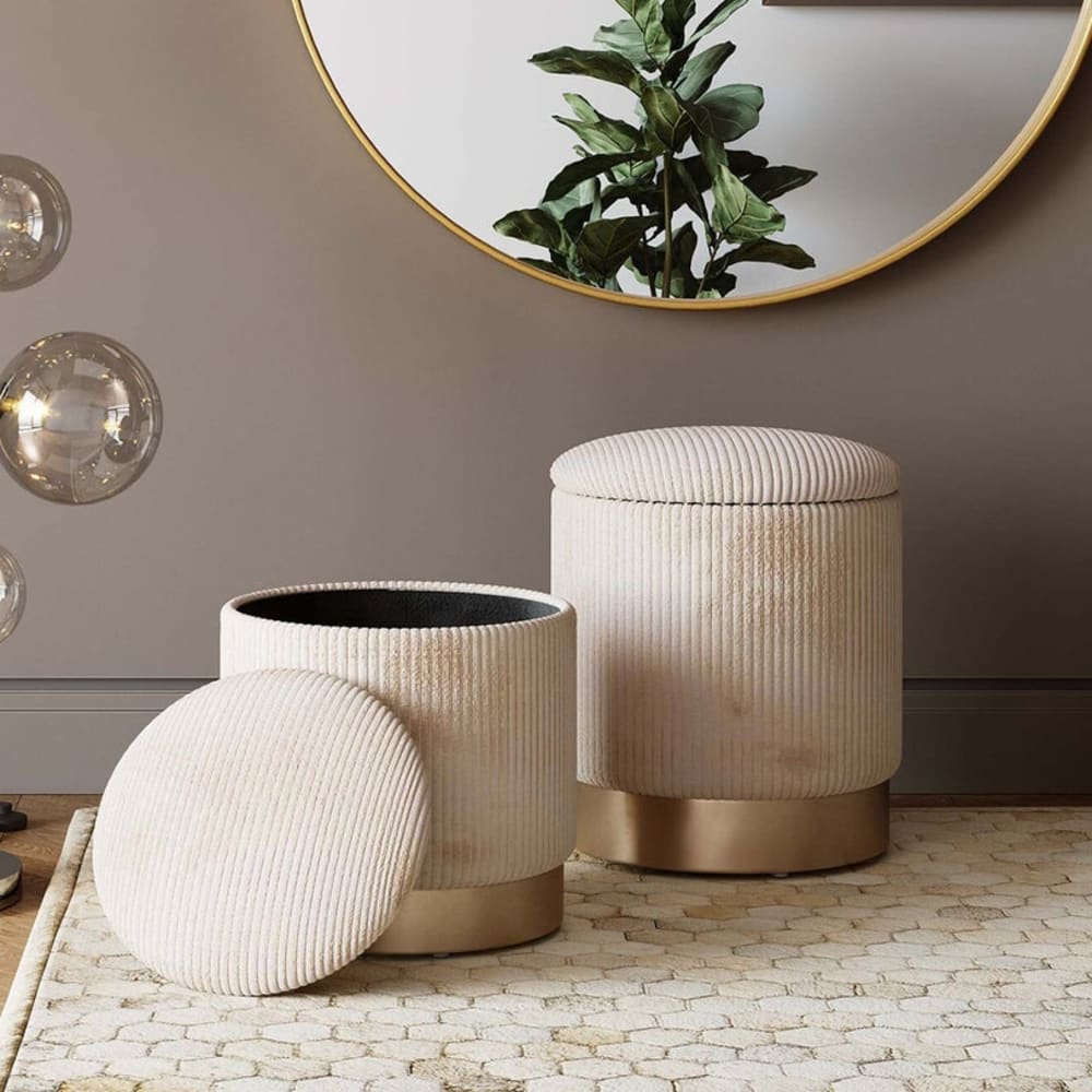 2 tabourets-coffres en velours crème côtelé et acier doré - Maisons du Monde