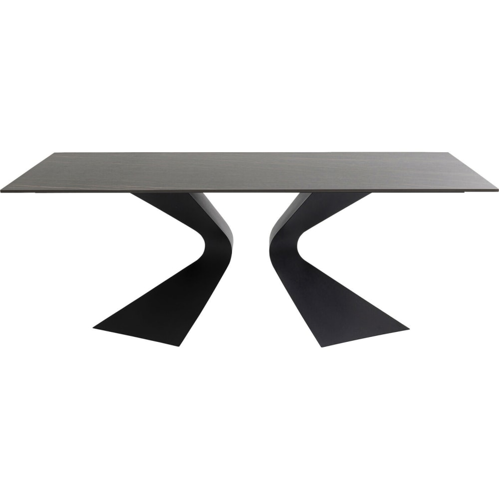 Table à manger de jardin 6 personnes en grès et acier noir L180