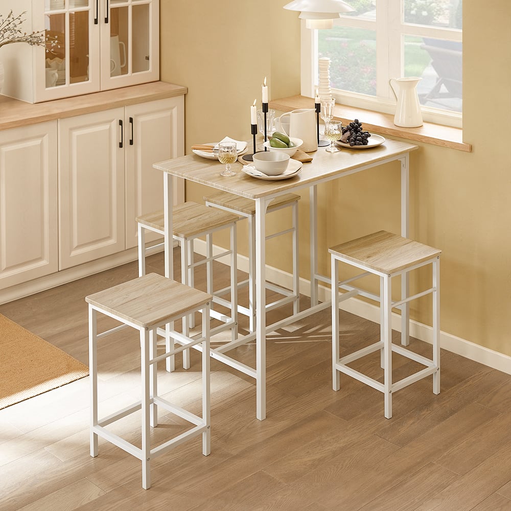 Bartisch Set 5-teilig mit 4 Stühlen Holz Weißnatur - Maisons Du