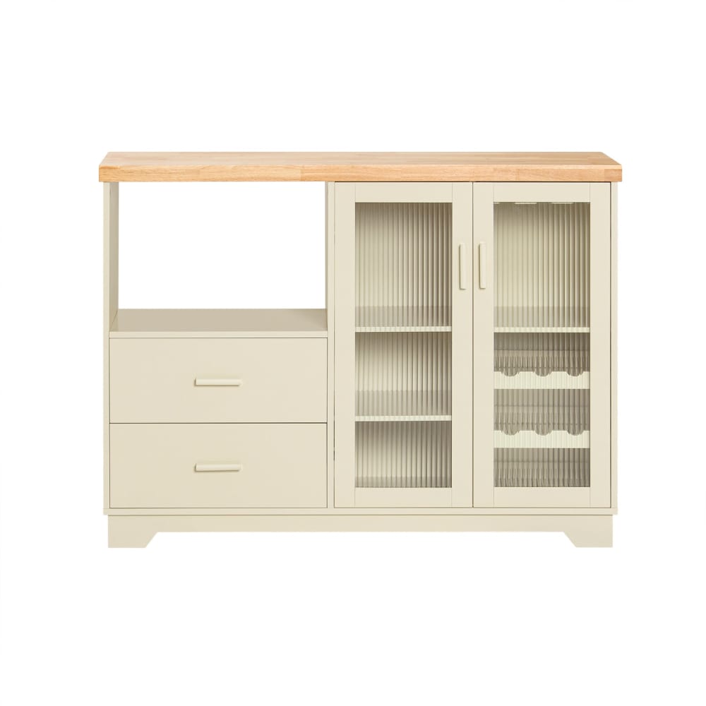 Buffet placard avec 2 portes vitrée effet bois beige