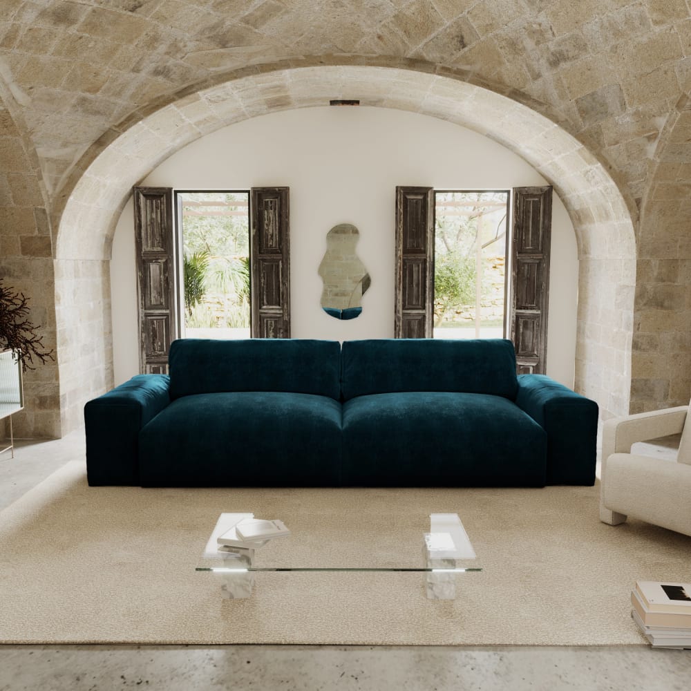 Canapé 4 places en velours bleu paon - Maisons du Monde