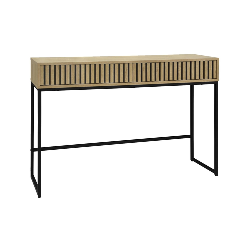 Console 2 tiroirs décor bois rainuré et métal noir - Maisons du Monde