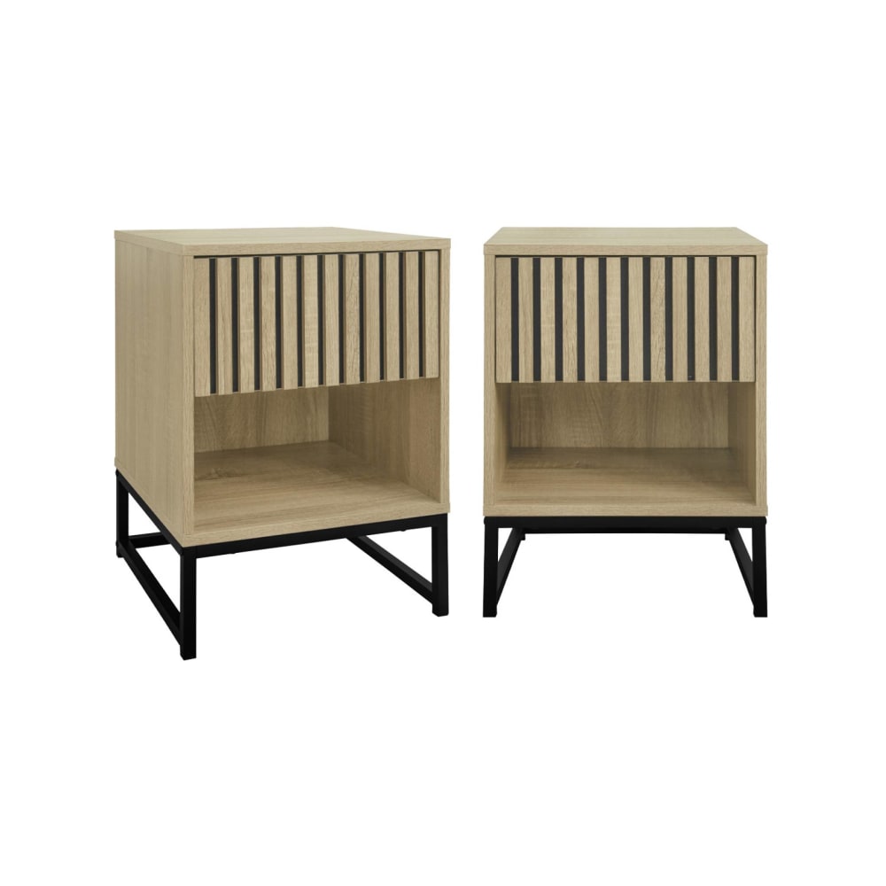 Lot de 2 tables de chevet effet bois rainuré 1 tiroir