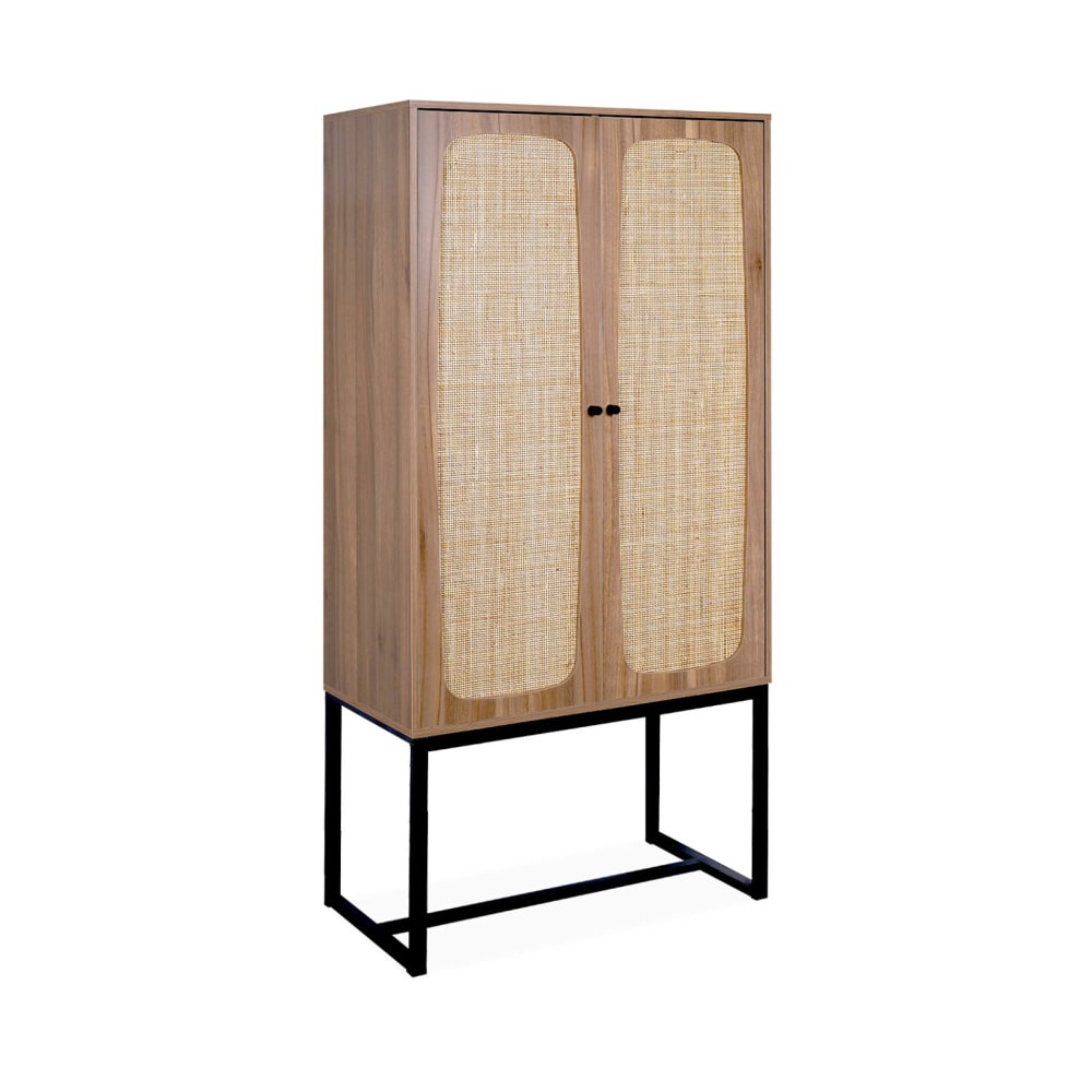 Buffet cannage et décor bois 2 portes 165 cm