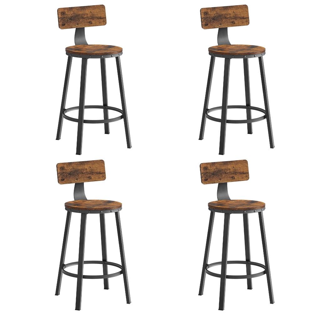 VASAGLE Lots de 4 tabouret de bar industriel avec dossier 63 cm marron et noir style industriel Marron Panneau De Particules - 51x89x51cm
