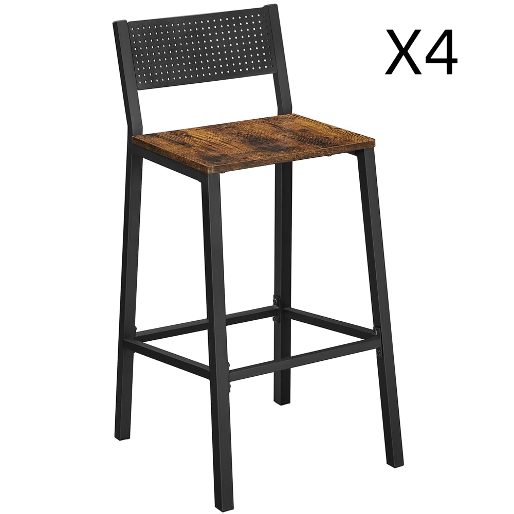 VASAGLE Tabourets de bar hautes avec dossier marron style industriel Marron Panneau De Particules - 51x97x43cm