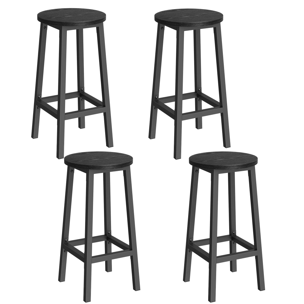 VASAGLE Ensembles de 4 tabourets de bar ronds 64 cm noir style industriel Noir Panneau De Particules - 32x65x32cm
