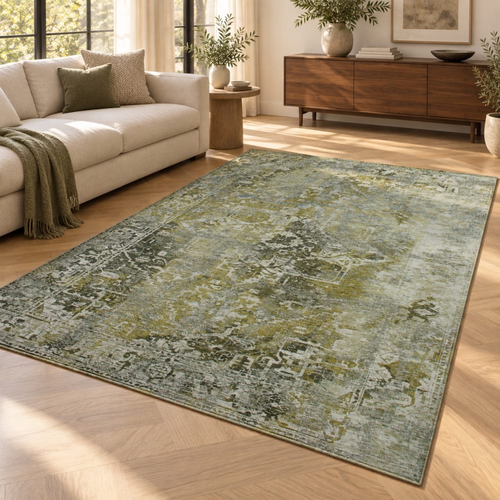 Novatrend Wohnzimmer- und Schlafzimmerteppich modern flachgewebt CROWN style modern Grün Öko-Tex Zertifikat Pes - Polyester
