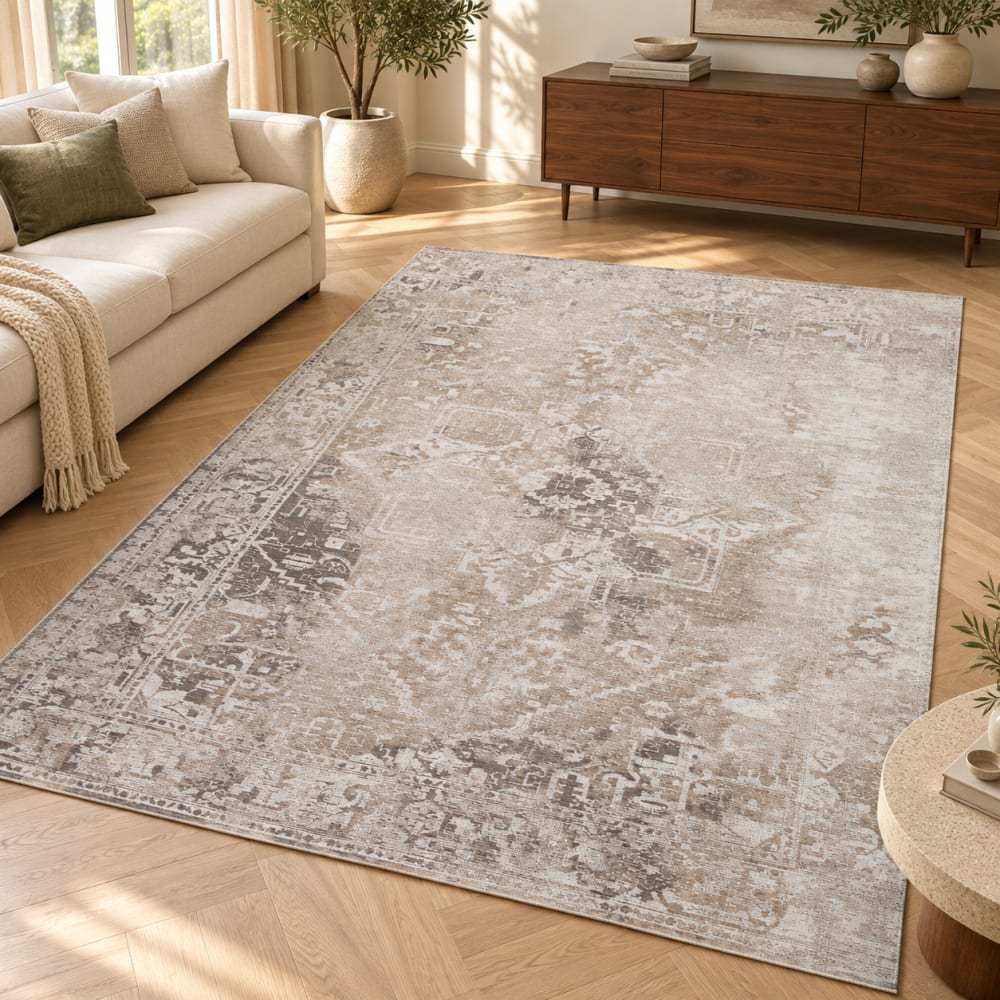 Novatrend Wohnzimmer- und Schlafzimmerteppich modern flachgewebt CROWN style modern Grau Öko-Tex Zertifikat Pes - Polyester