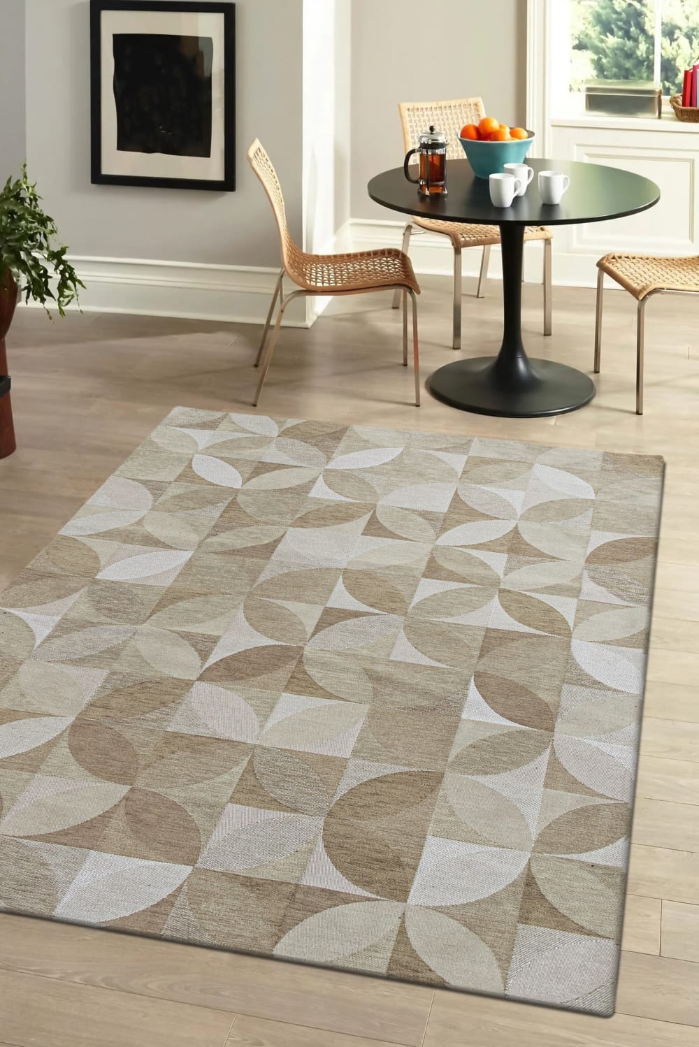Novatrend Wohnzimmer- und Schlafzimmerteppich flachgewebt ROSEBUD style modern Beige Öko-Tex Zertifikat Pes - Polyester