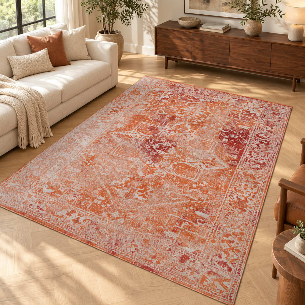 Novatrend Wohnzimmer- und Schlafzimmerteppich modern flachgewebt CROWN style modern Rot Öko-Tex Zertifikat Pes - Polyester