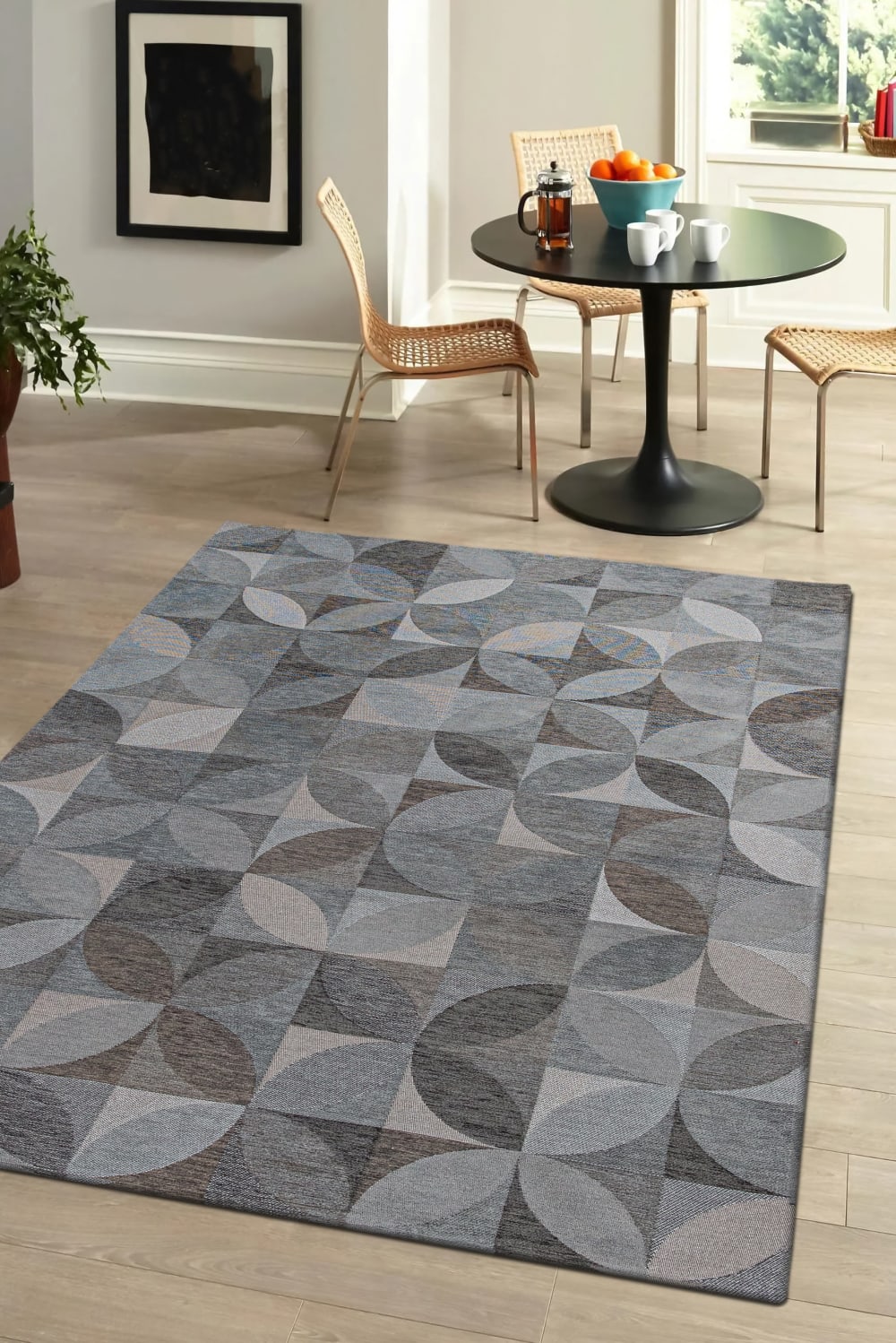 Novatrend Wohnzimmer- und Schlafzimmerteppich flachgewebt ROSEBUD style modern Grau Öko-Tex Zertifikat Pes - Polyester
