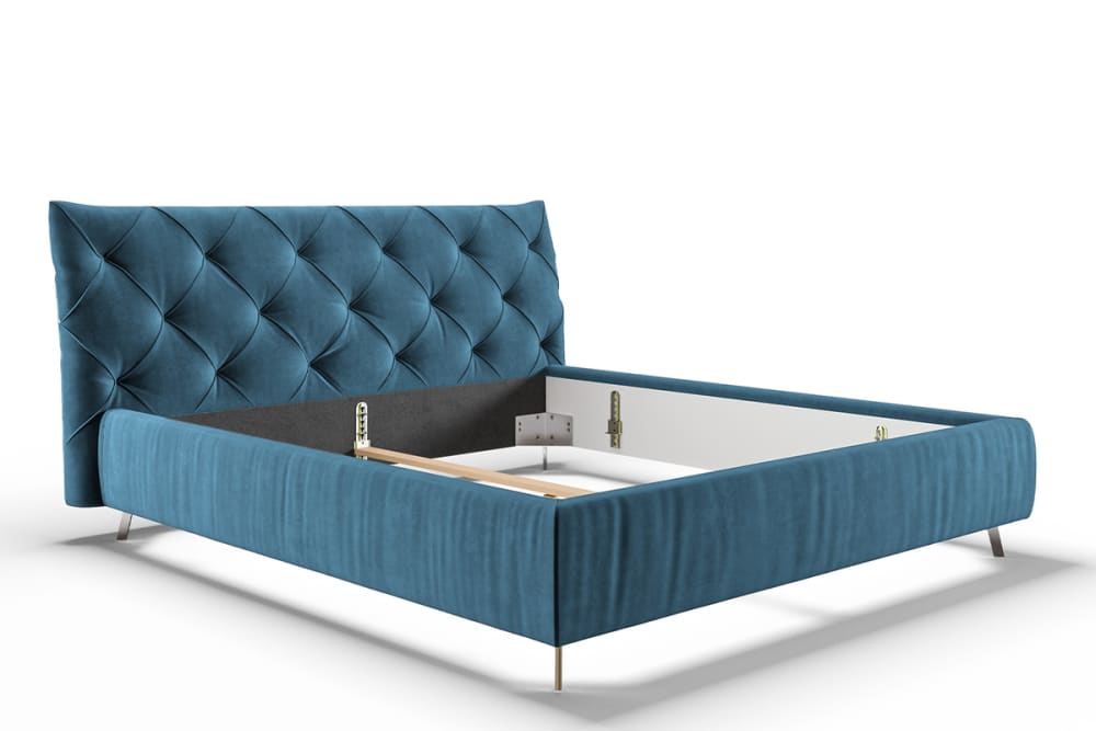KAWOLA Polsterbett aus Velvet, petrol style modern Blau Samt