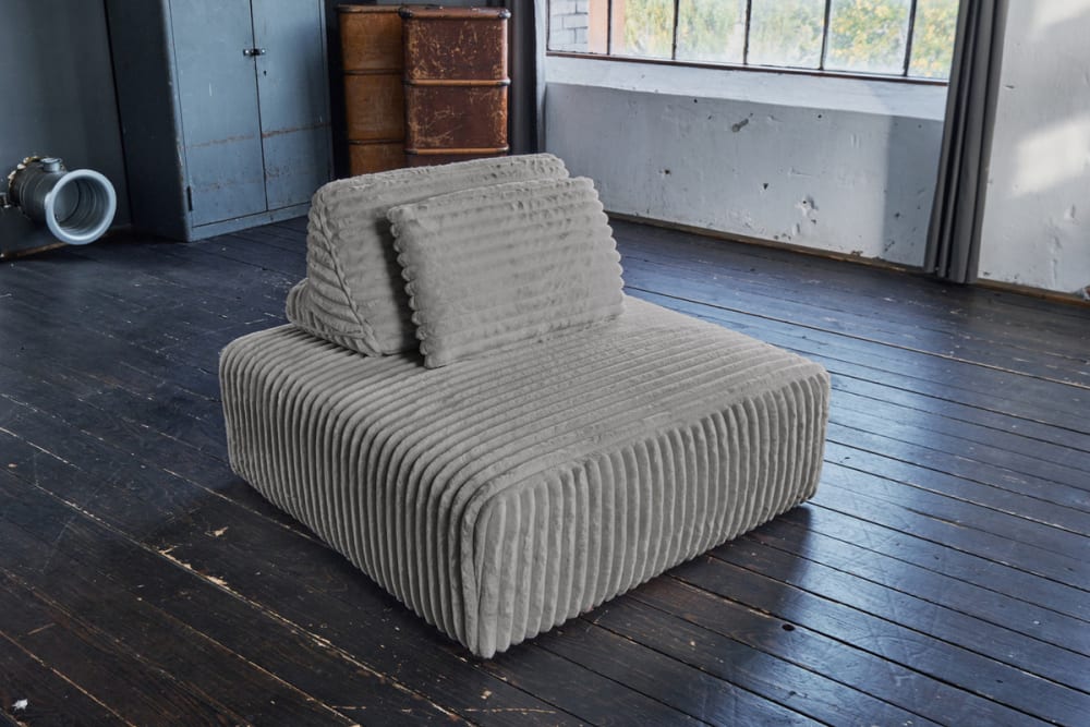 Sitzelement für modulares Sofa mit Kissen aus Breitcord, grau -