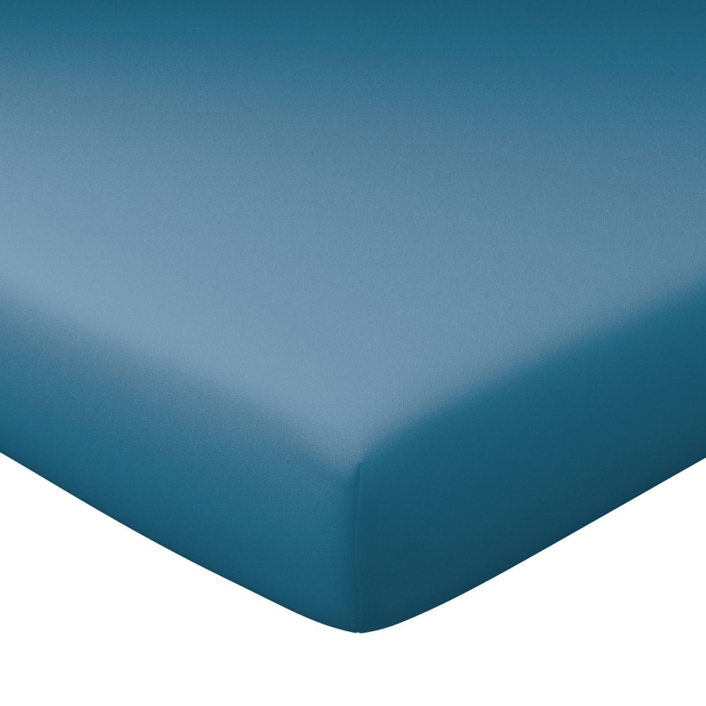 Drap-housse en coton bleu océan 120x200x28cm