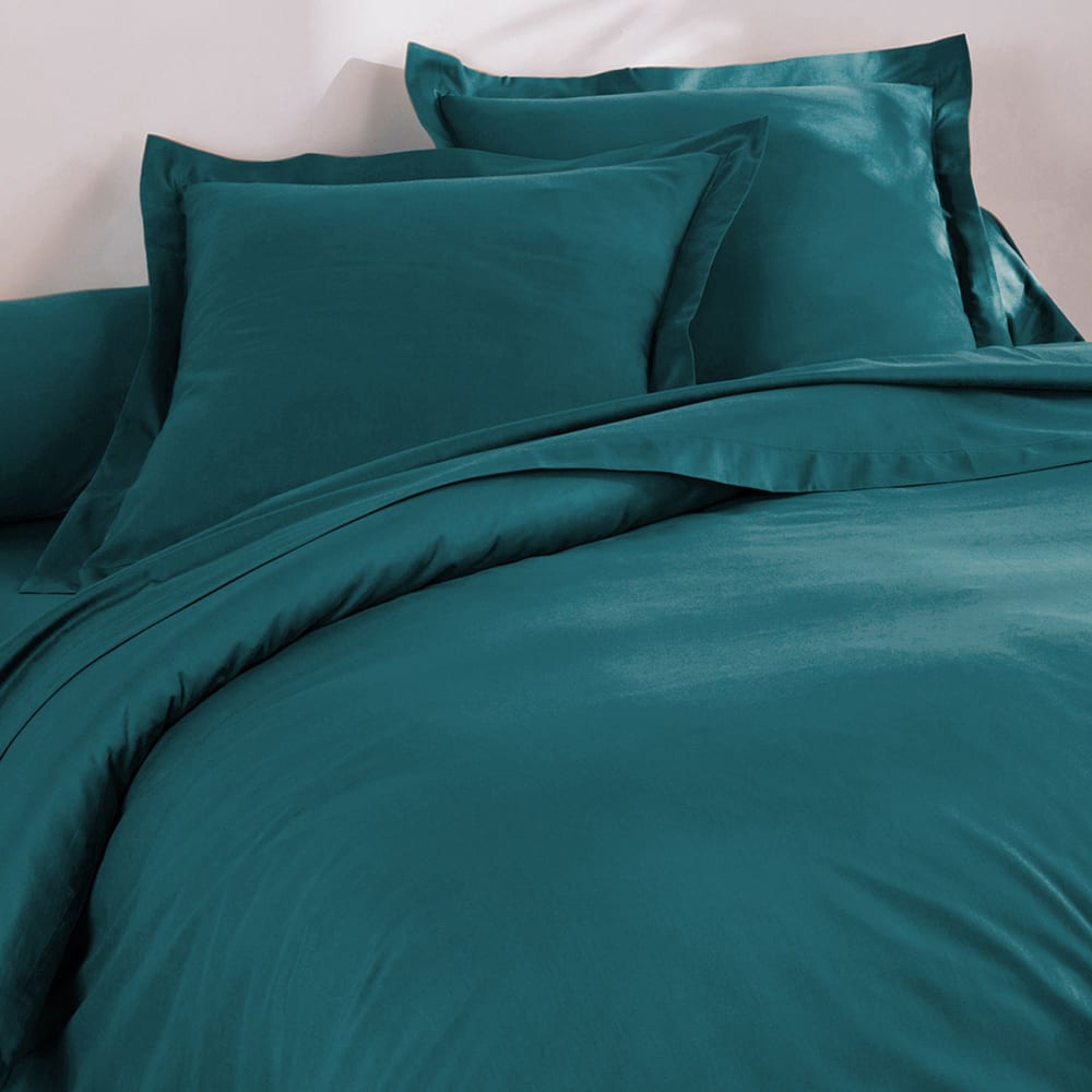 Drap-housse en coton bleu canard 80x200x28cm